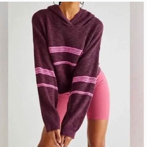 Free People Day Off Sweater Hoodie in Plum - Picture 2 of 3
